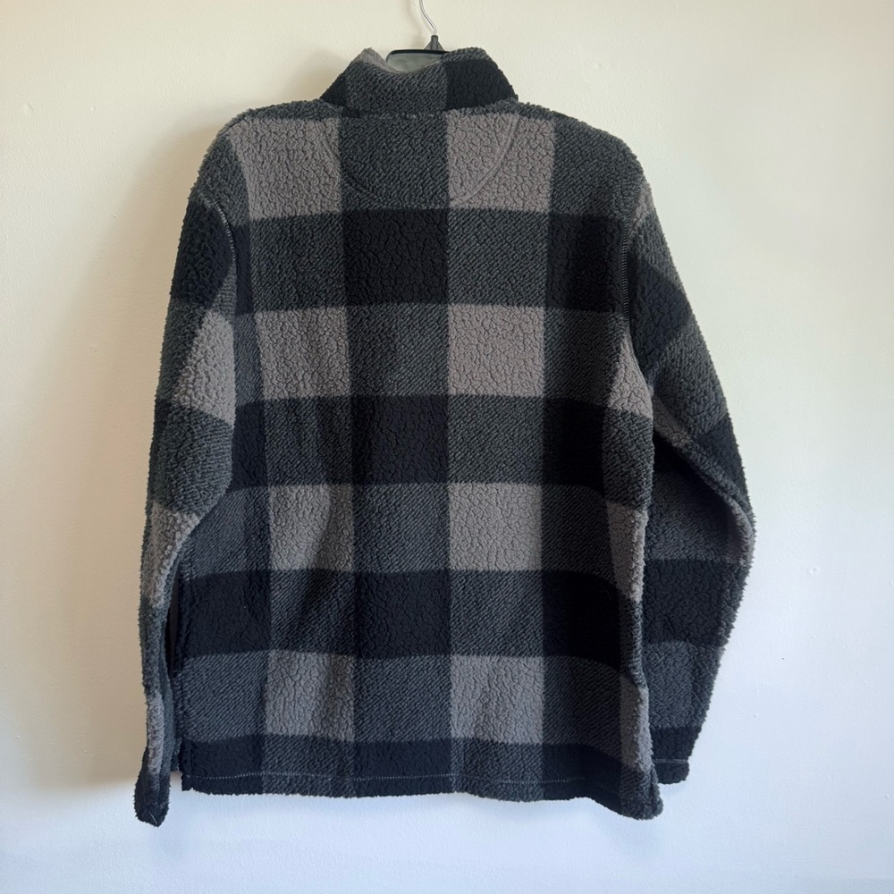 Wrangler Gray & Black Checkered Sherpa Pullover Jacket Medium Cozy Fleece - Picture 6 of 7